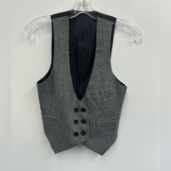 Club Monaco Academia Plaid Tweed Double Breast Wool Vest Black & Gray Size S - Picture 1 of 10